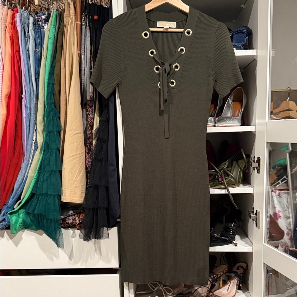 Michael Kors Olive Lace-Up Mini Dress